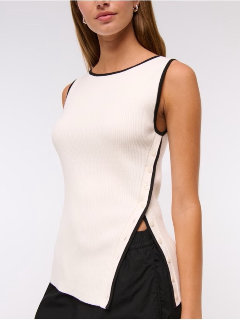 Abercrombie & Fitch Ivory Ribbed Tank with Black Trim